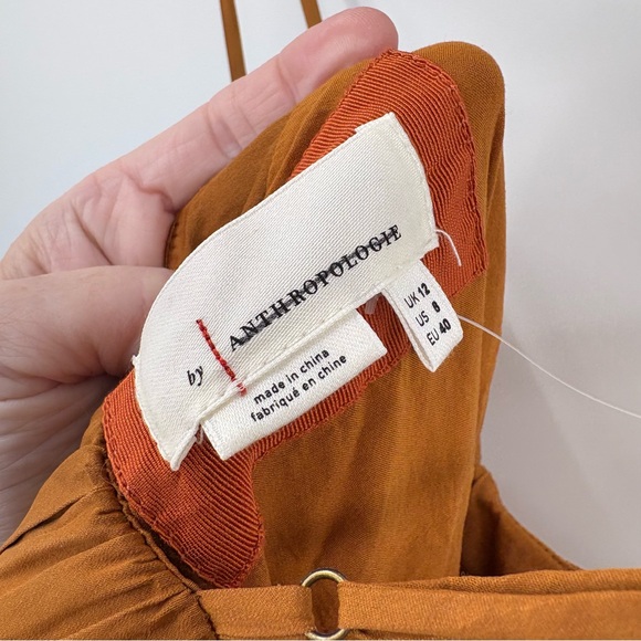 Anthropologie Gold Tiered Ruched Midi Dress Size 8 - Picture 8 of 12